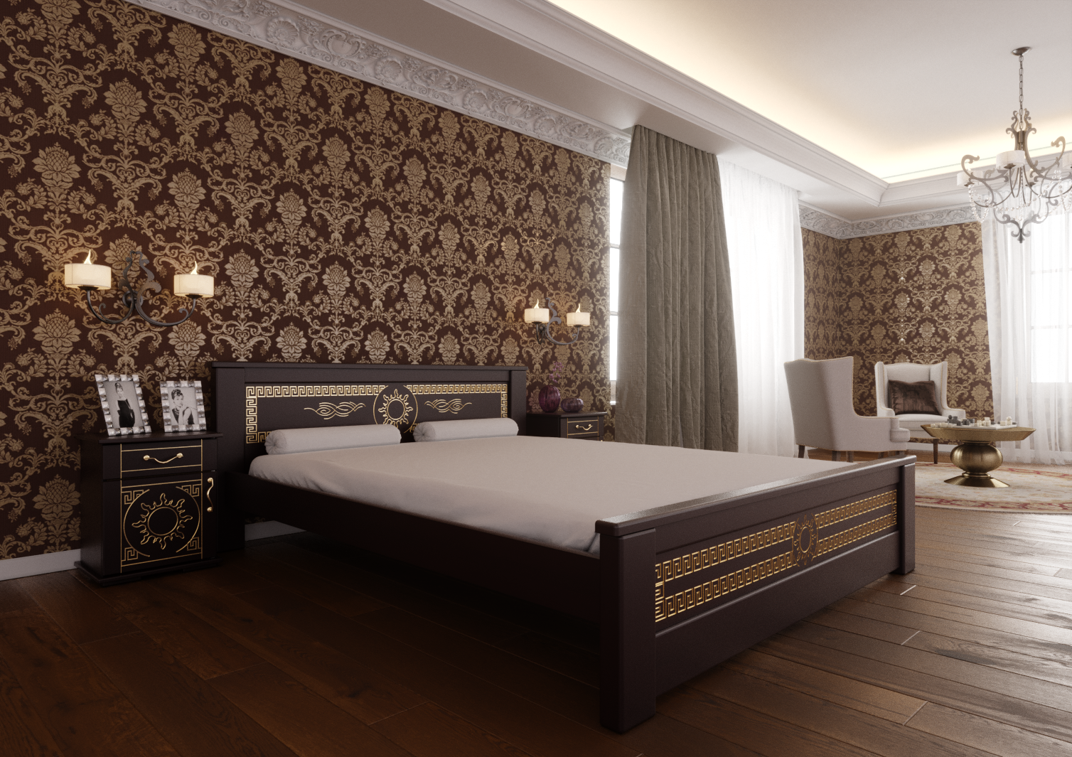 

Кровать Элит ЧДК 160х200 лак Махонь + патина золото