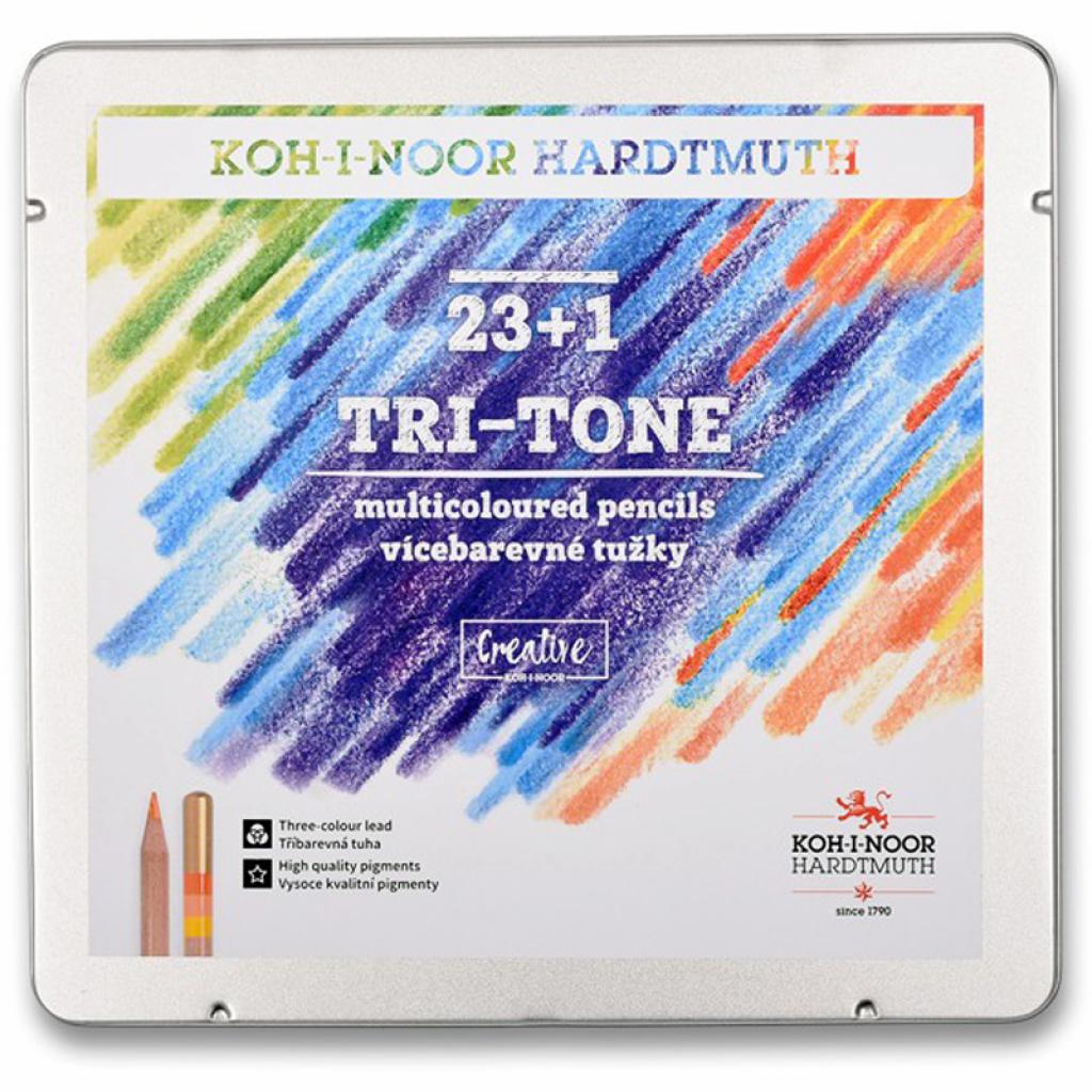 

Карандаши цветные Koh-i-Noor Tri-Tone 23 цветов + 1 карандаш-блендер в металлическом пена (3444)