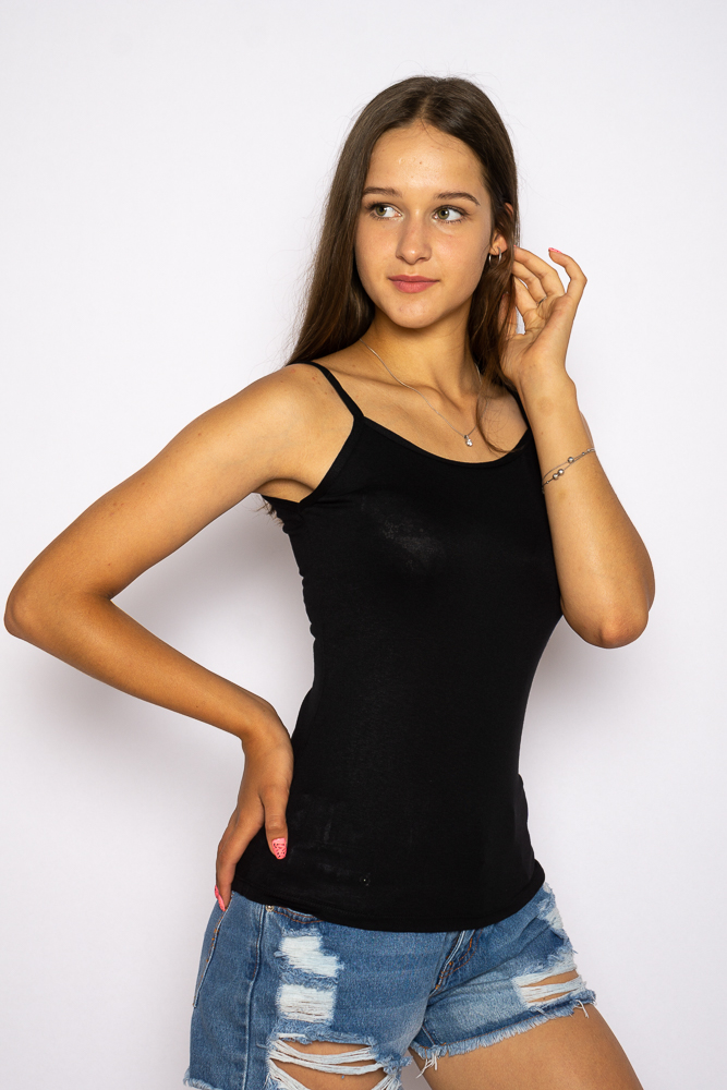 

Майка женская на бретелях 620f008 (Черный) S-M