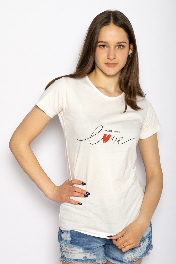 

Футболка женская с надписью Love 600F024 (Молочный) L