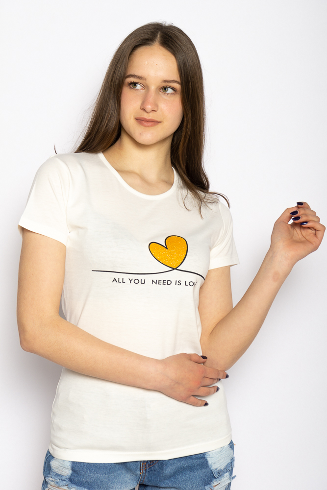 

Футболка женская с сердцем 600F021 (Молочный) L