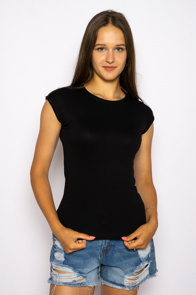 

Футболка женская с удлиненными плечами 620F006 (Черный) L-XL
