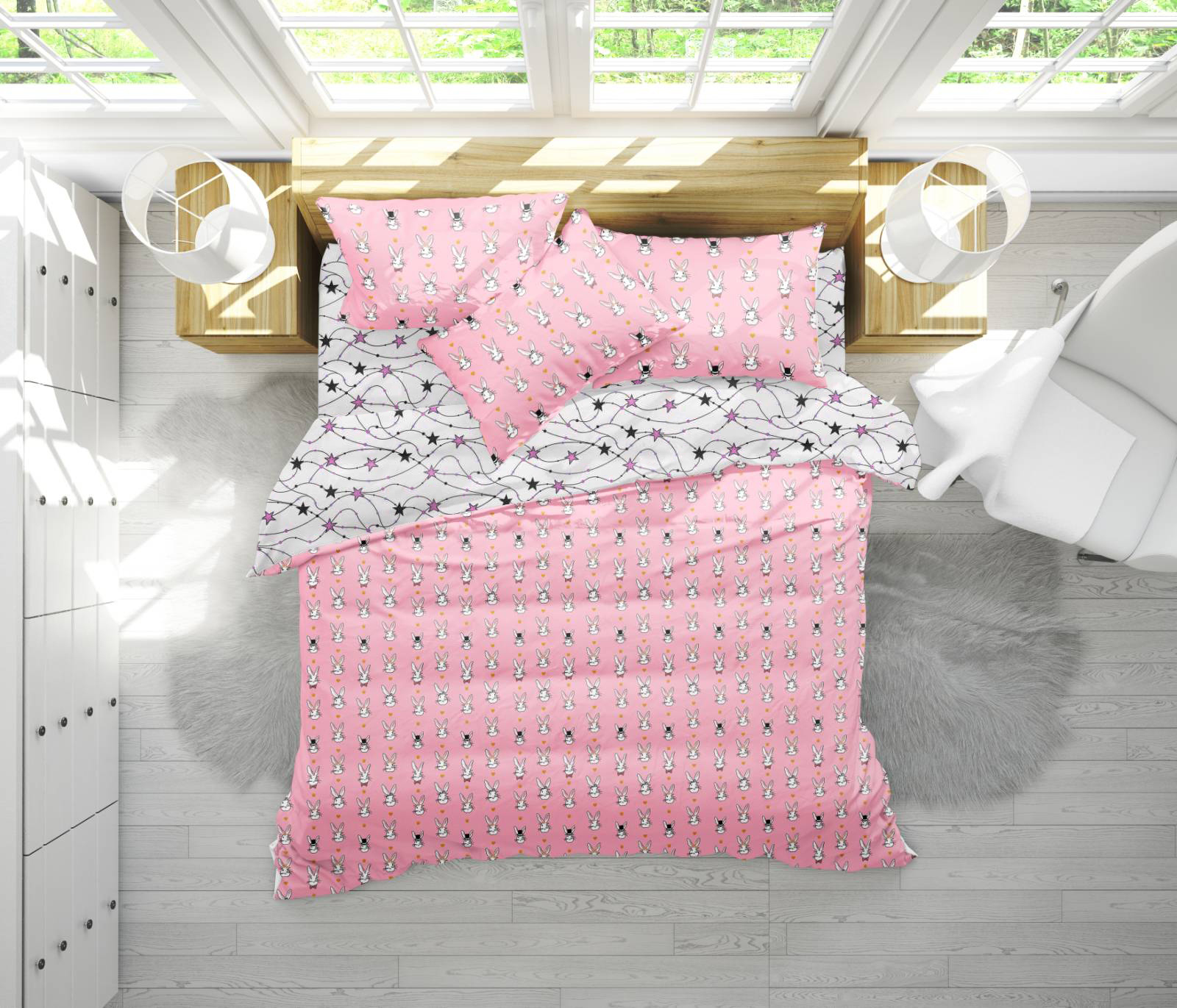 

Постельное белье MirSon 17-0528 Bunnies pink Семейный италия, бязь