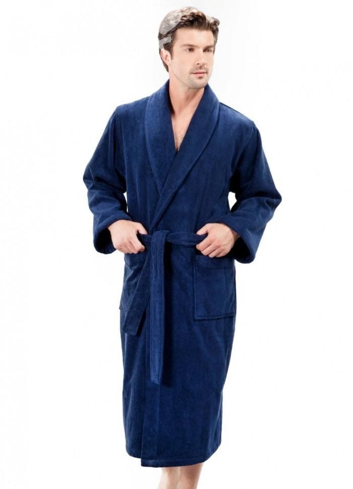 

Банный халат Daymoni с именной вышивкой велюр-махра синий, Банный халат Daymoni с именной вышивкой велюр-махра синий XL