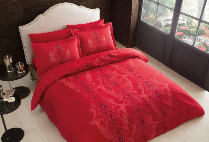 

Постельное белье Tac Mauna Kirmizi V04 Семейный турция, сатин delux