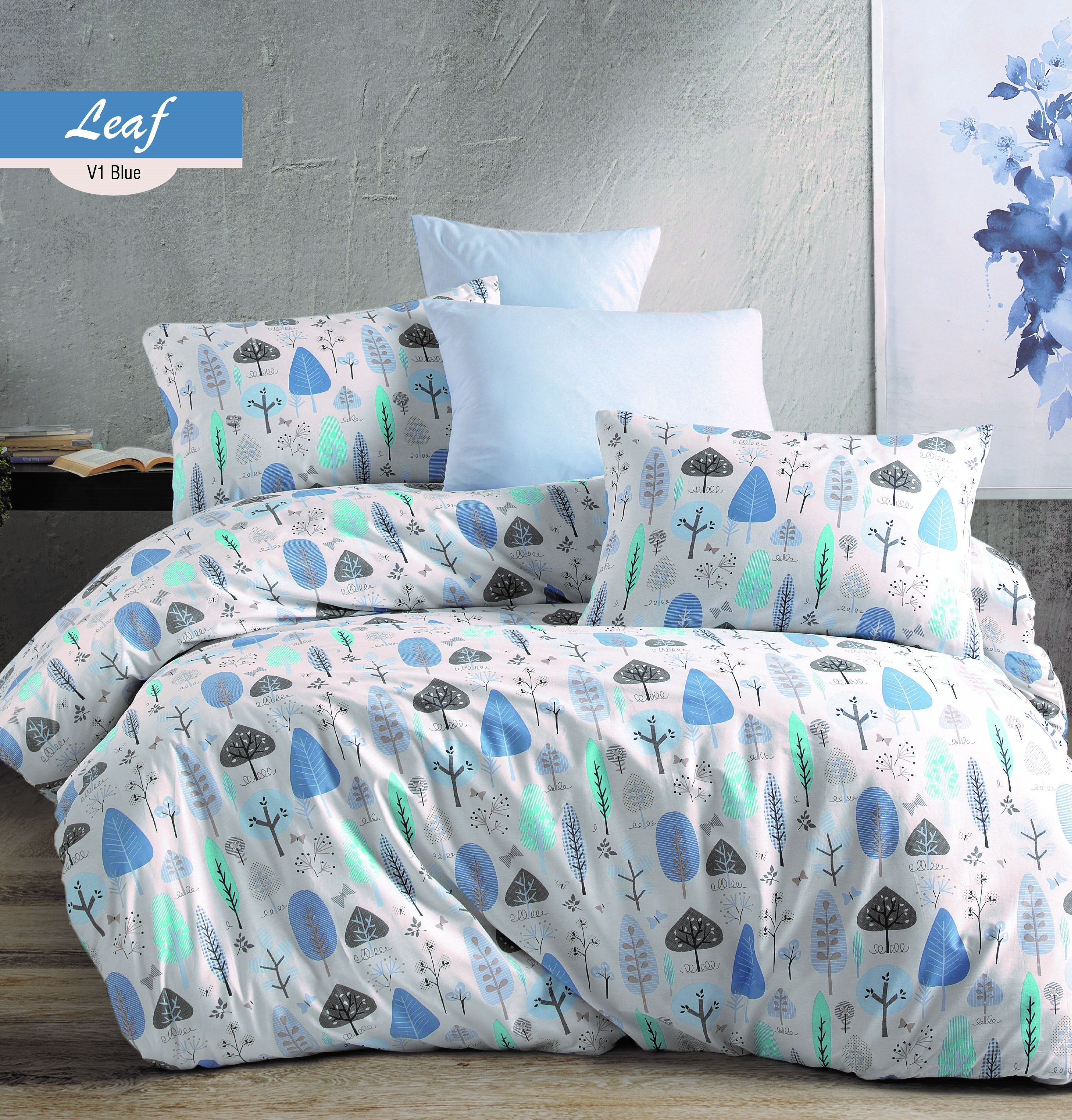 

Постельное белье Cotton Box Majoli Leaf V1 Blue Евро турция, ранфорс