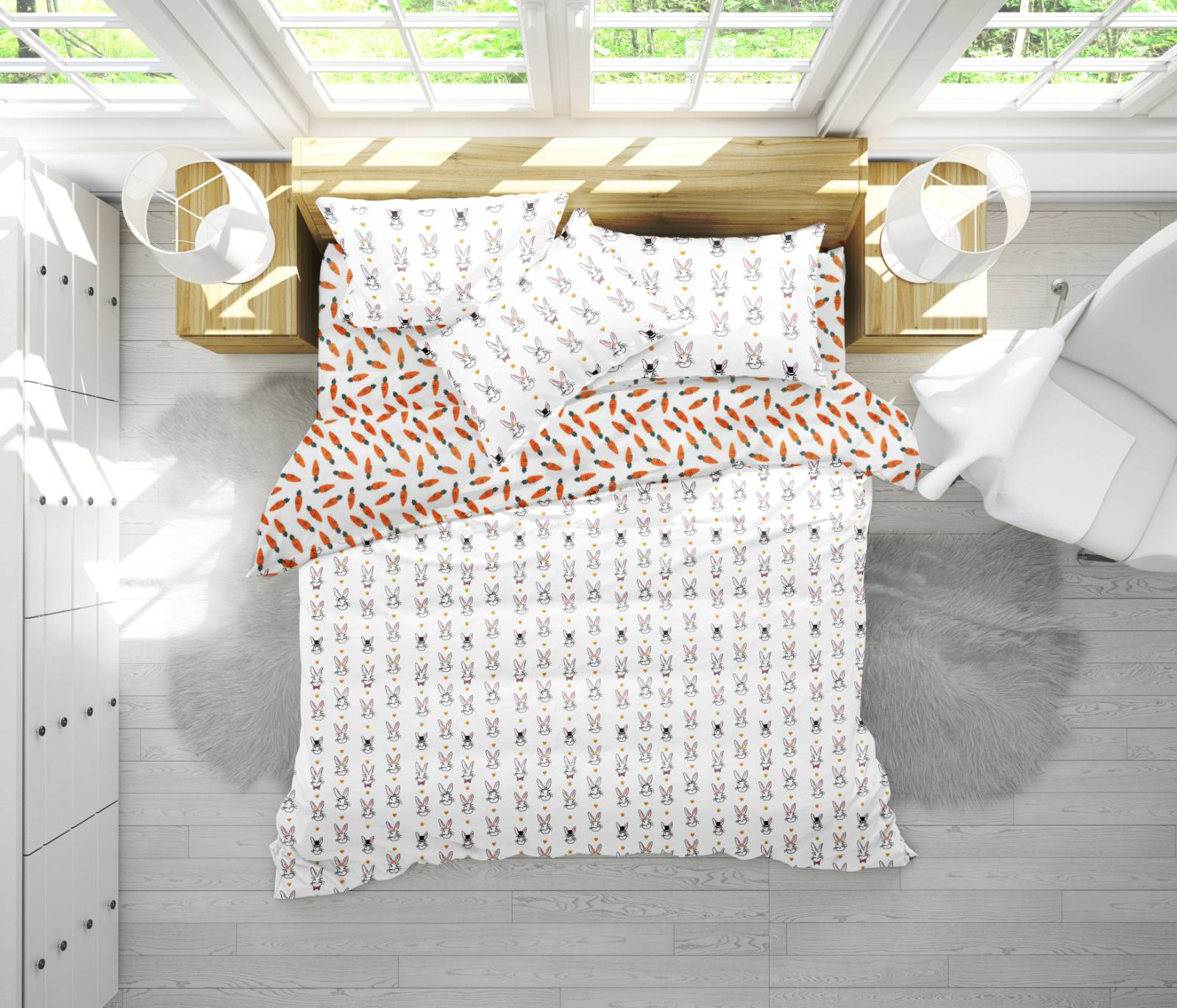 

Постельное белье MirSon 17-0529 Bunnies white Семейный италия, бязь