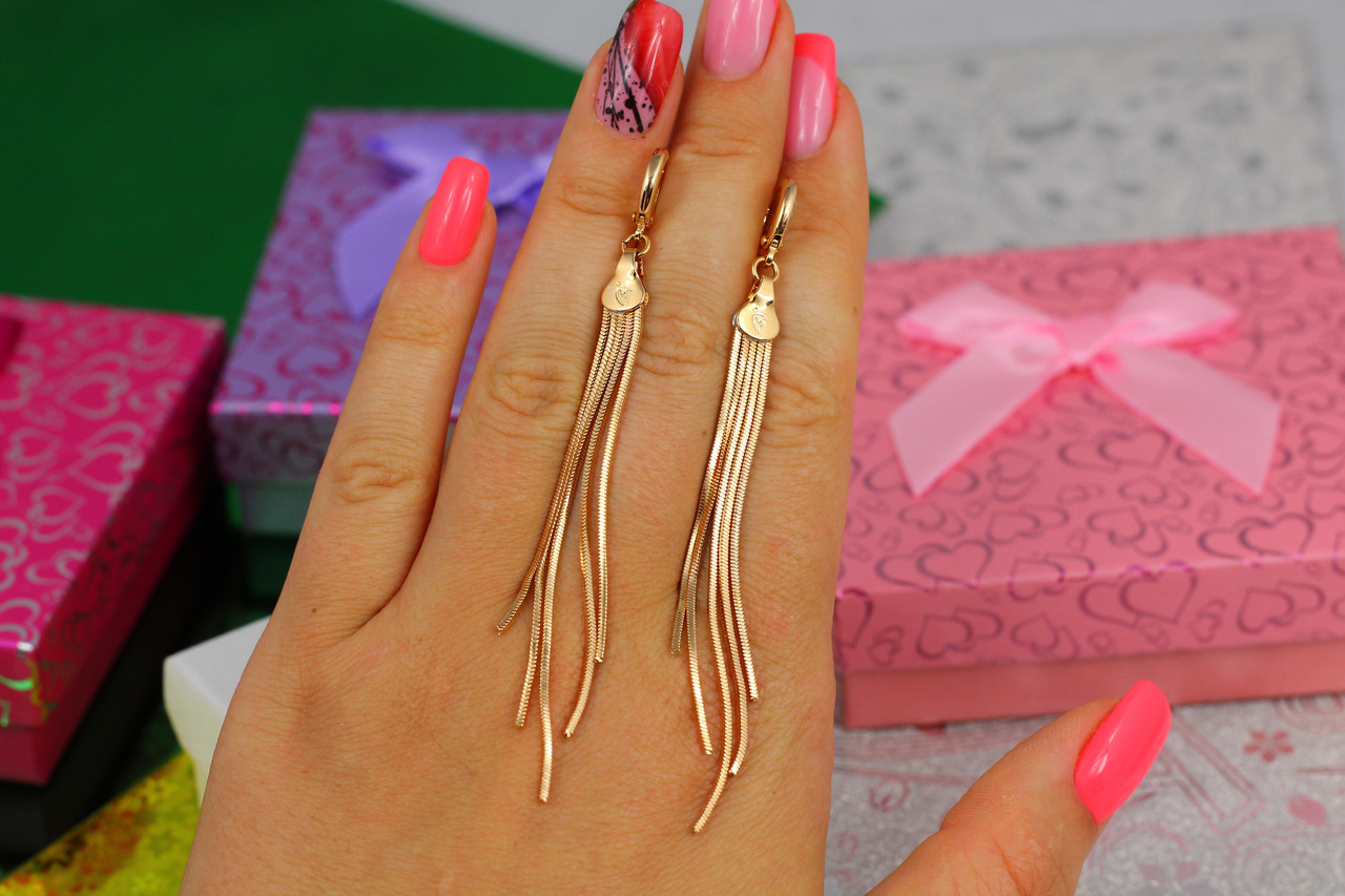 

Серьги подвески Xuping Jewelry метелки пять цепочек 9 см золотистые