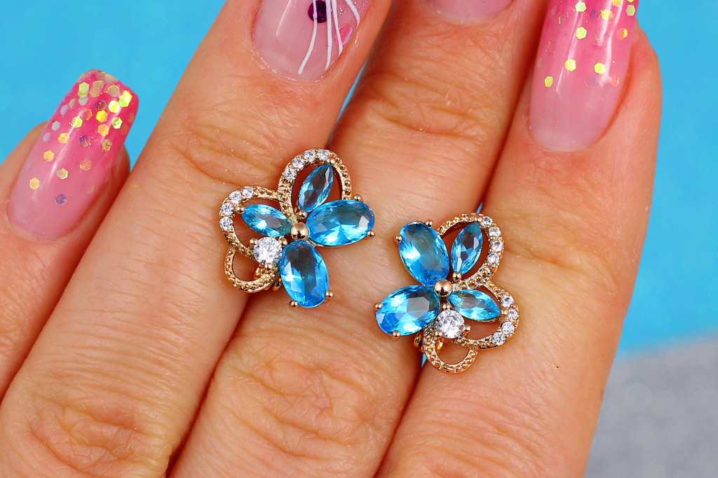 

Серьги Xuping Jewelry с голубыми камнями 1,5 см золотистые