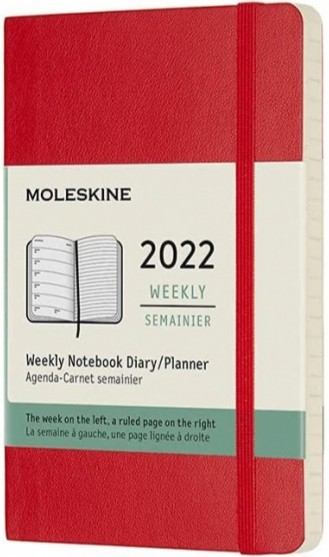 

Щотижневик з місцем для записів Moleskine на 2022 рік кишеньковий 9 х 14 см червоний м'який