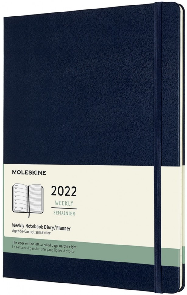 

Щотижневик з місцем для записів Moleskine на 2022 рік великий 19 х 25 см сапфір