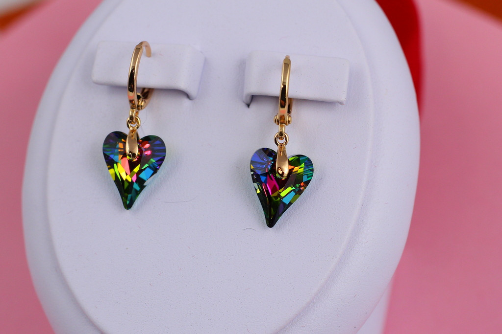 

Серьги Xuping Jewelry Сваровски с зелеными камнями хамелеон 2,8 см золотистые