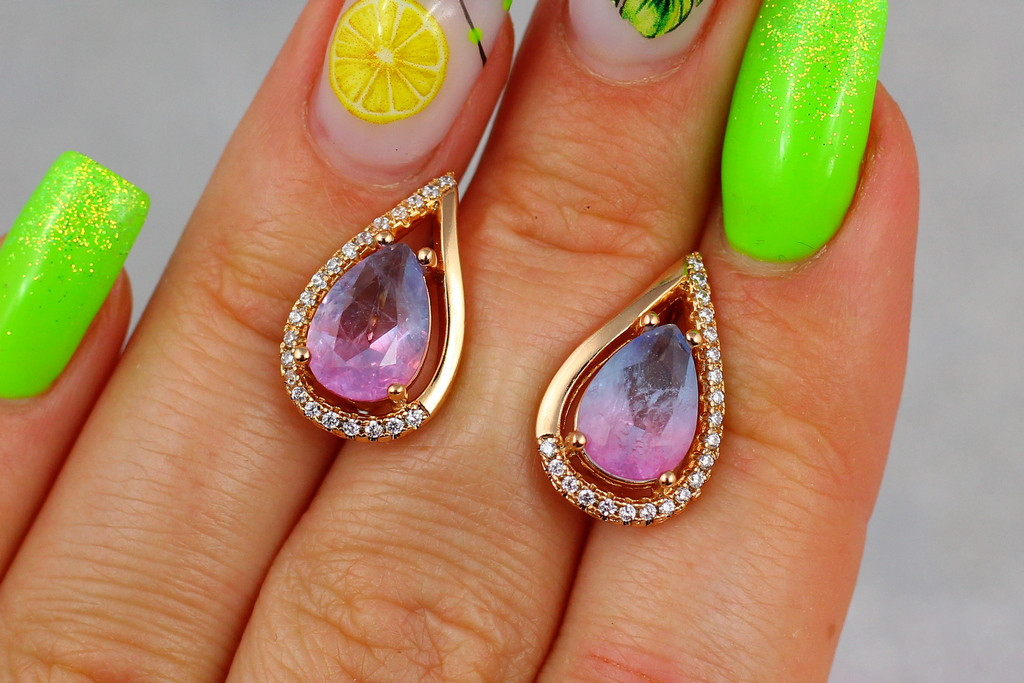 

Серьги Xuping Jewelry с камнями двух цветов 1,8 см золотистые