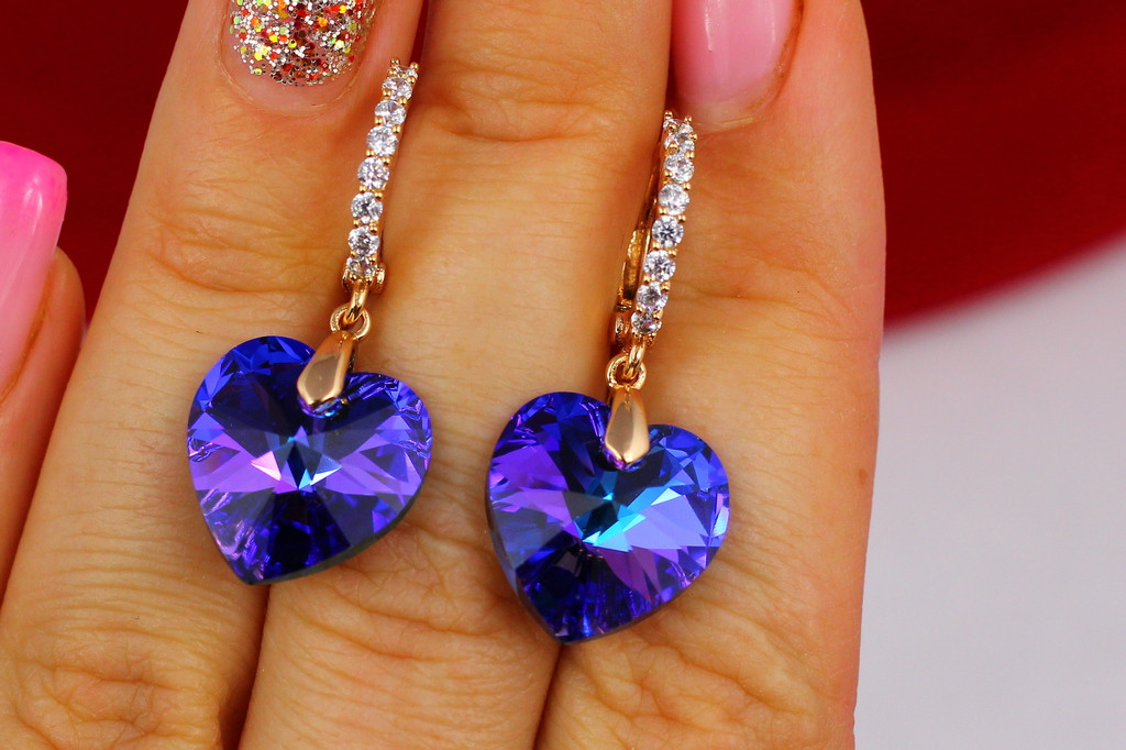 

Серьги подвески Xuping Jewelry Сваровски синие хамелеоны с камнями сверху 3 см золотистые
