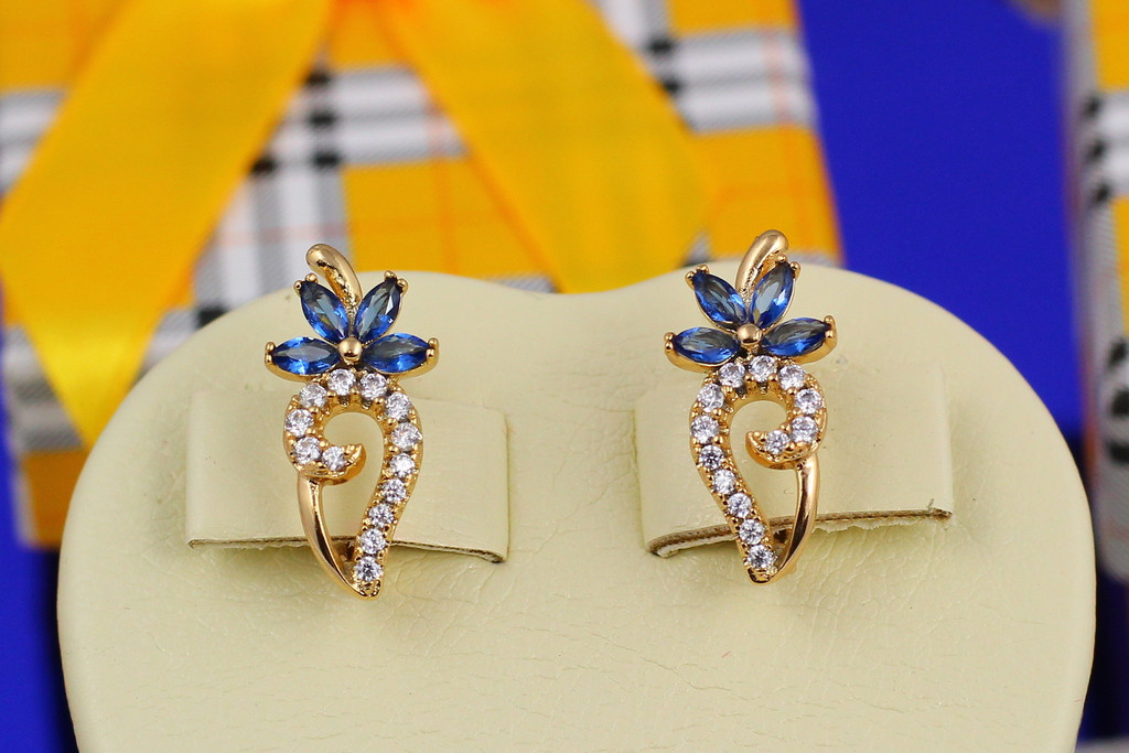 

Серьги Xuping Jewelry с синим камнем 1,9 см золотистые