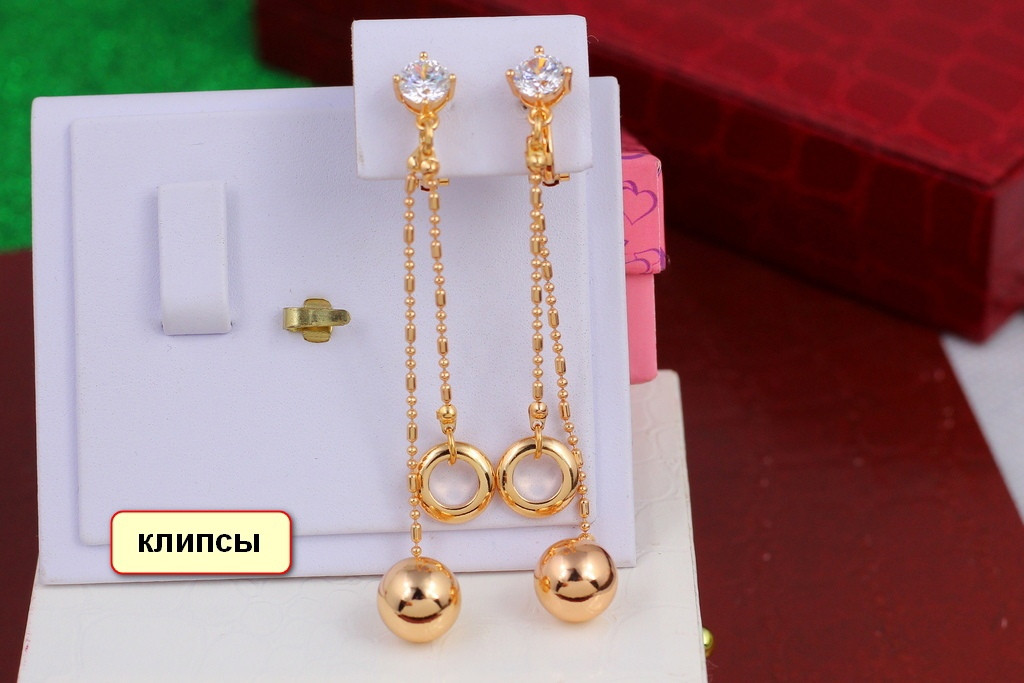 

Серьги клипсы подвески Xuping Jewelry шарики 7,8 см золотистые