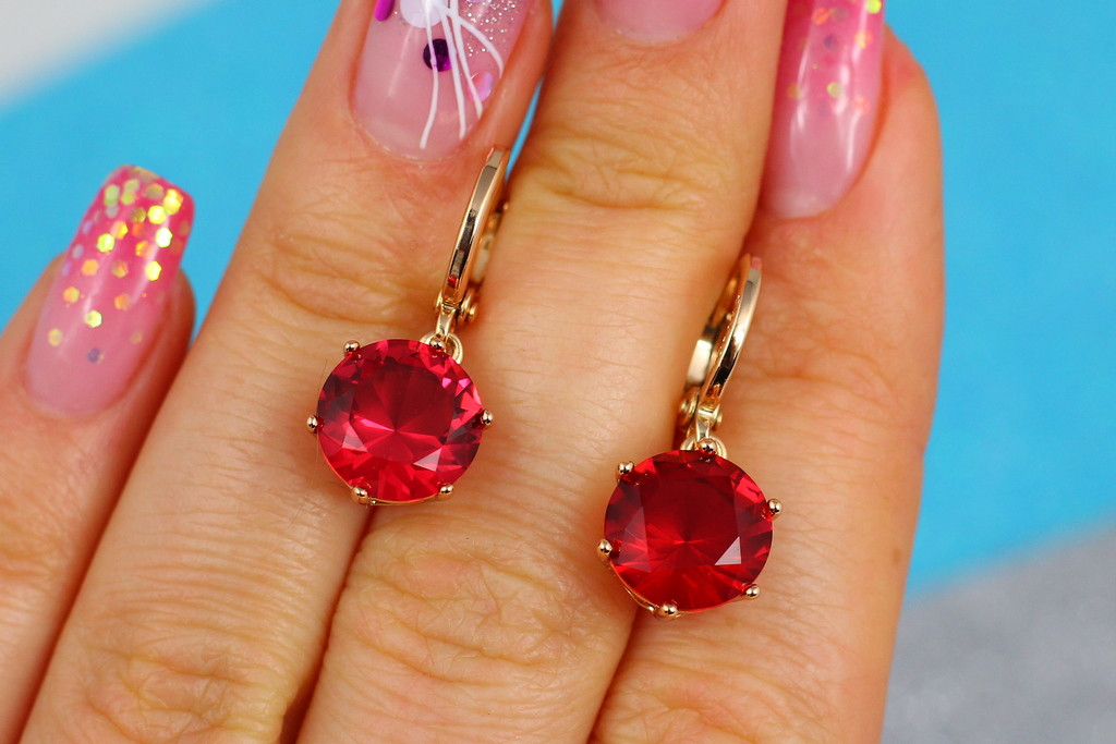 

Серьги Xuping Jewelry со светло-красным камнем 10 мм 2,5 см золотистые