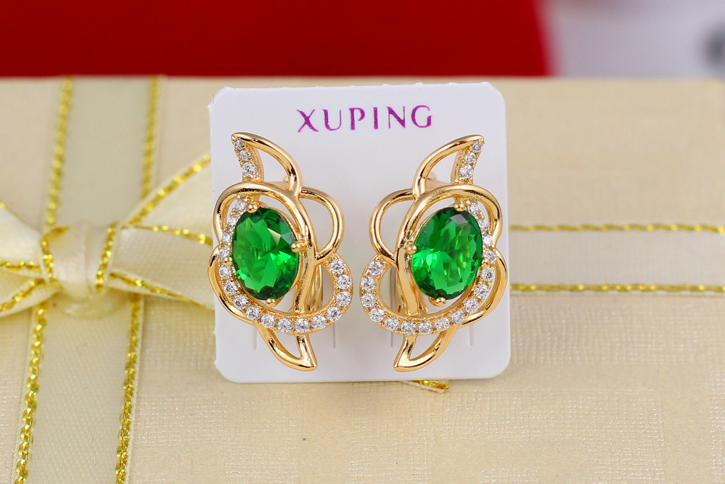 

Серьги Xuping Jewelry с зелеными камнями 2,2 см золотистые