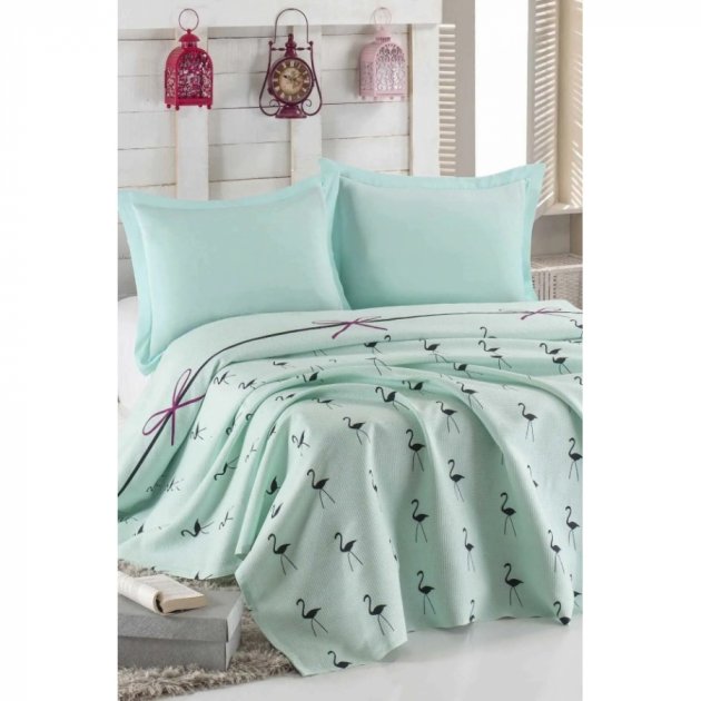 

Покрывало Eponj Home Flamingo mint Ментоловый турция, хлопок