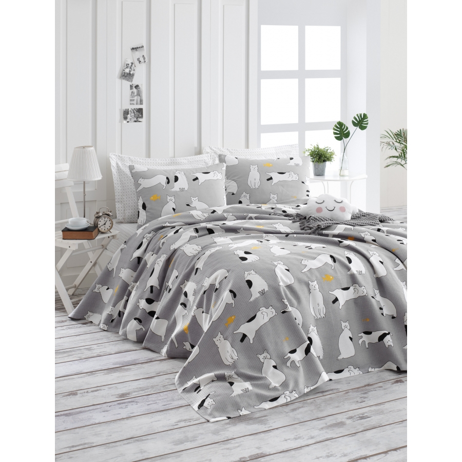

Покрывало Lotus Home Perfect Meow Серый турция, хлопок