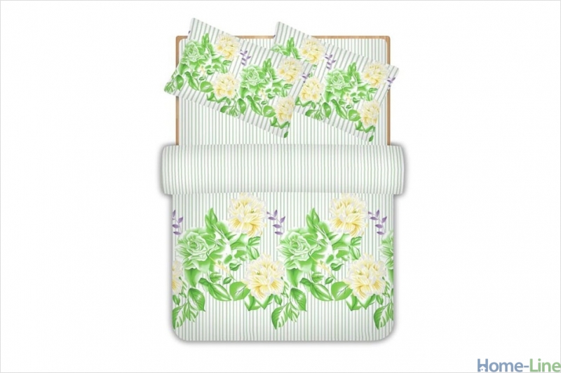 

Постельное белье HomeLine Анабель зеленый Евро украина, бязь