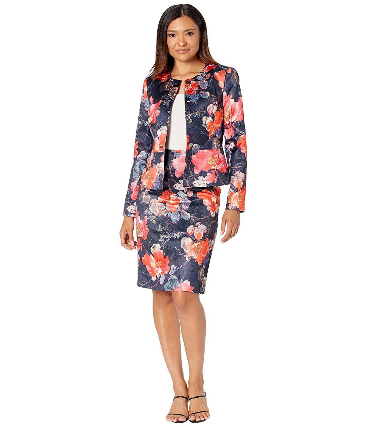 

Костюм Tahari by ASL Nested Four-Button and Pencil Navy/Pink Floral Jacquard,  (42, Костюм Tahari by ASL Nested Four-Button and Pencil Navy/Pink Floral Jacquard, XS (42)
