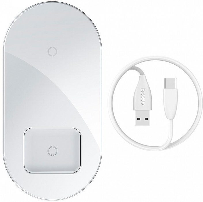 

Безпровідна зарядка Baseus Simple 2in1 з технологією Qi 18W Max White (WC-0002)