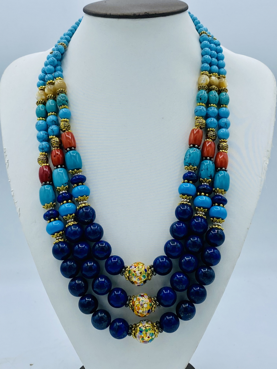 

Бусы Kaanni Авторские бусы из бирюзы , коралла , перламутра и венецианских бусин 60 см 56 Синий