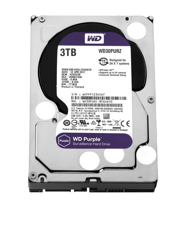 

HDD SATA 3.0TB WD Purple 5400rpm 64MB (WD30PURZ) Refurbished