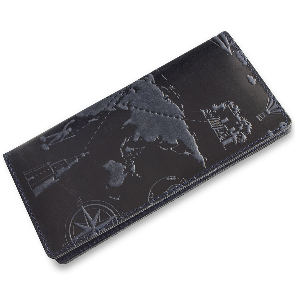 

Синий Кожаный Бумажник Hi Art WP-02-S19-4013-T002 Shabby Ink "7 wonders of the world"