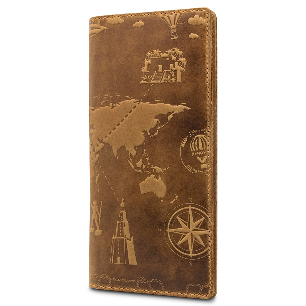 

Рыжий Кожаный Бумажник Hi Art WP-03-S17-1340-T002 Shabby Dingo "7 wonders of the world"