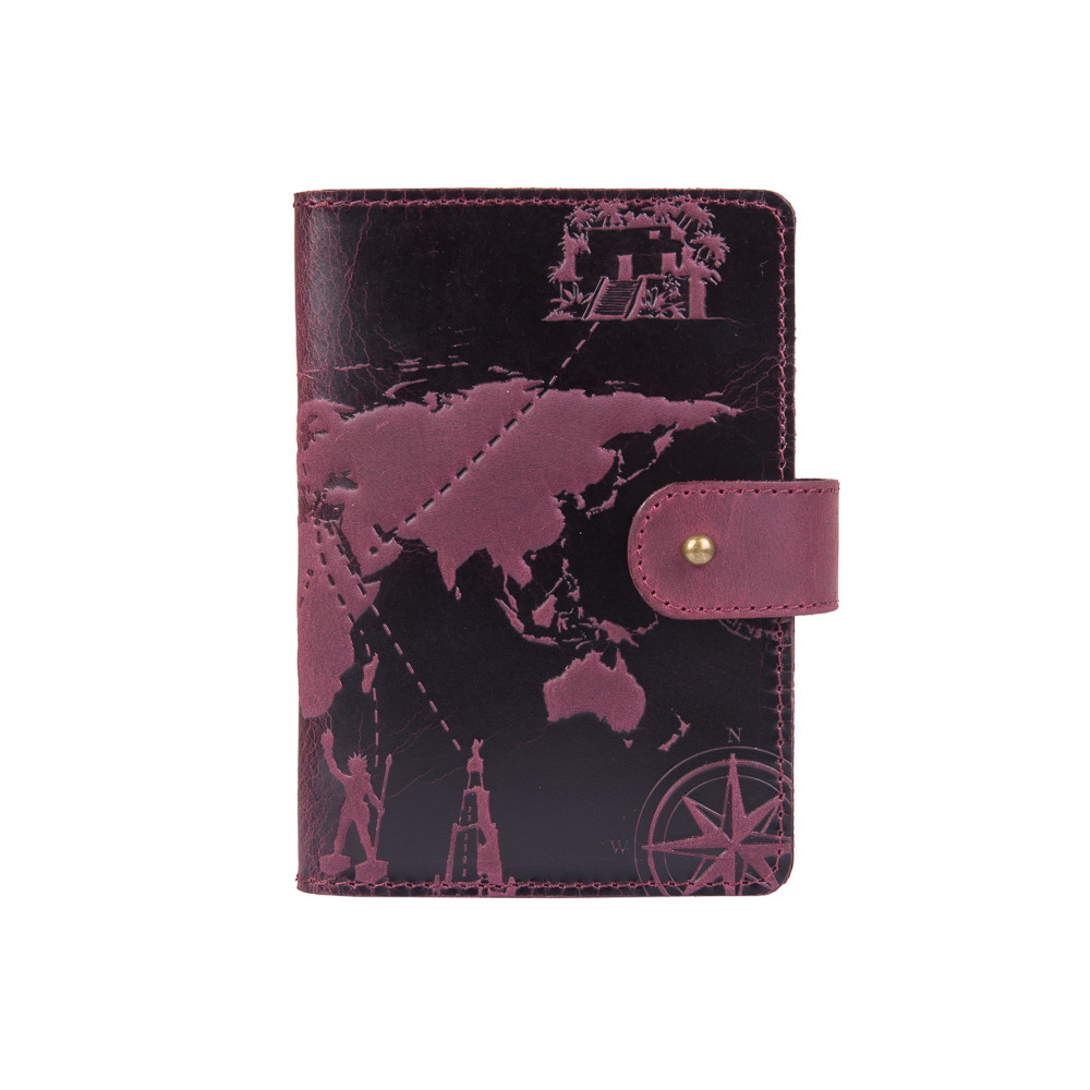 

Кожаное портмоне для паспорта / ID документов HiArt PB-03S/1-S19-1621-T002 Shabby Plum "7 wonders of the world"
