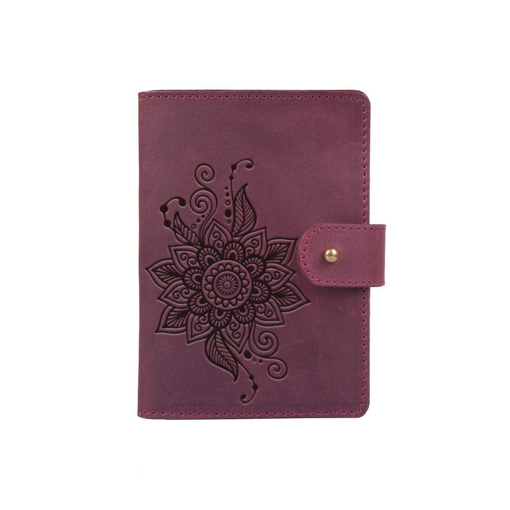 

Кожаное портмоне для паспорта / ID документов HiArt PB-02/1-S19-1621-T006 Shabby Plum "Mehendi Classic"