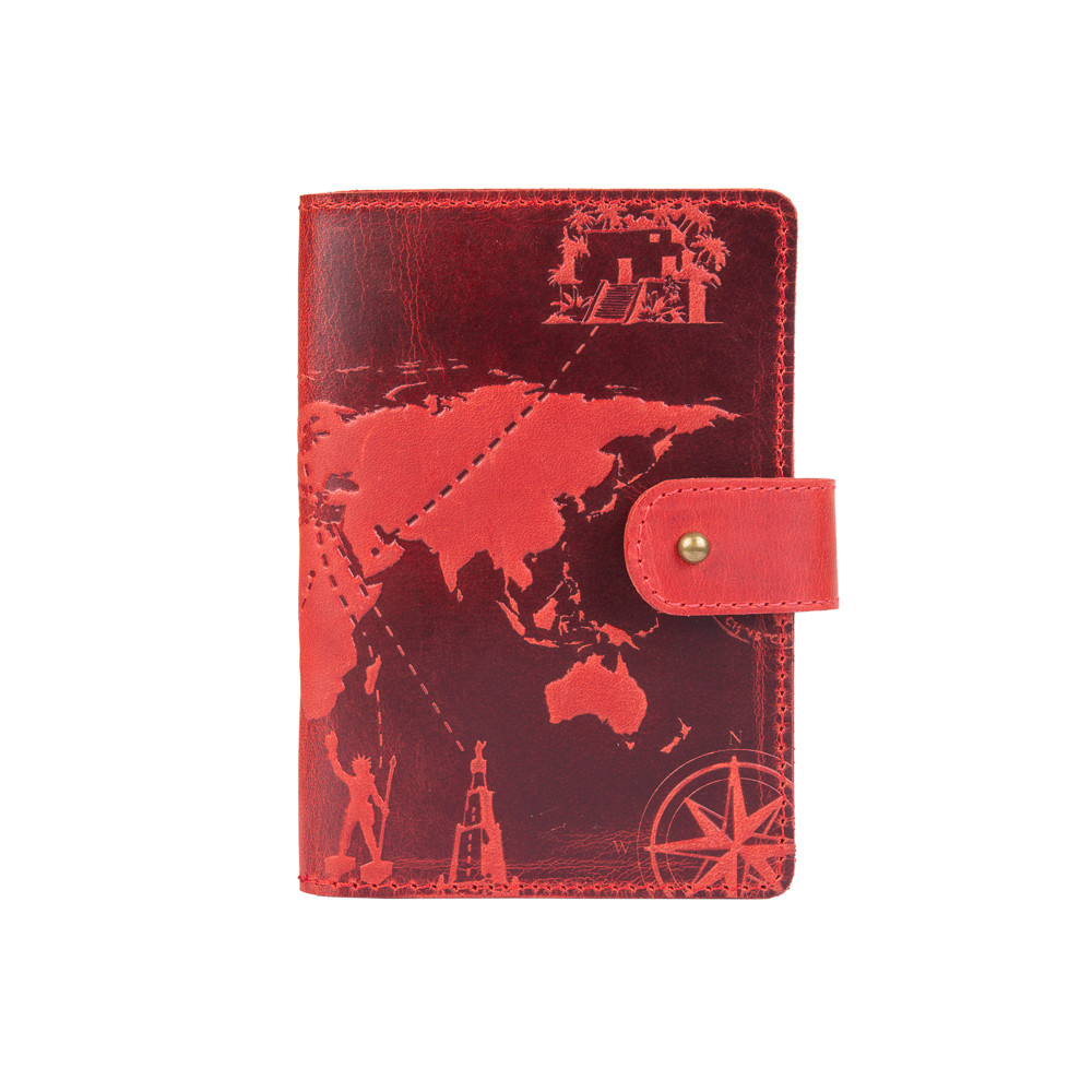 

Кожаное портмоне для паспорта / ID документов HiArt PB-02/1-S18-1440-T002 Shabby Red Berry "7 wonders of the world"