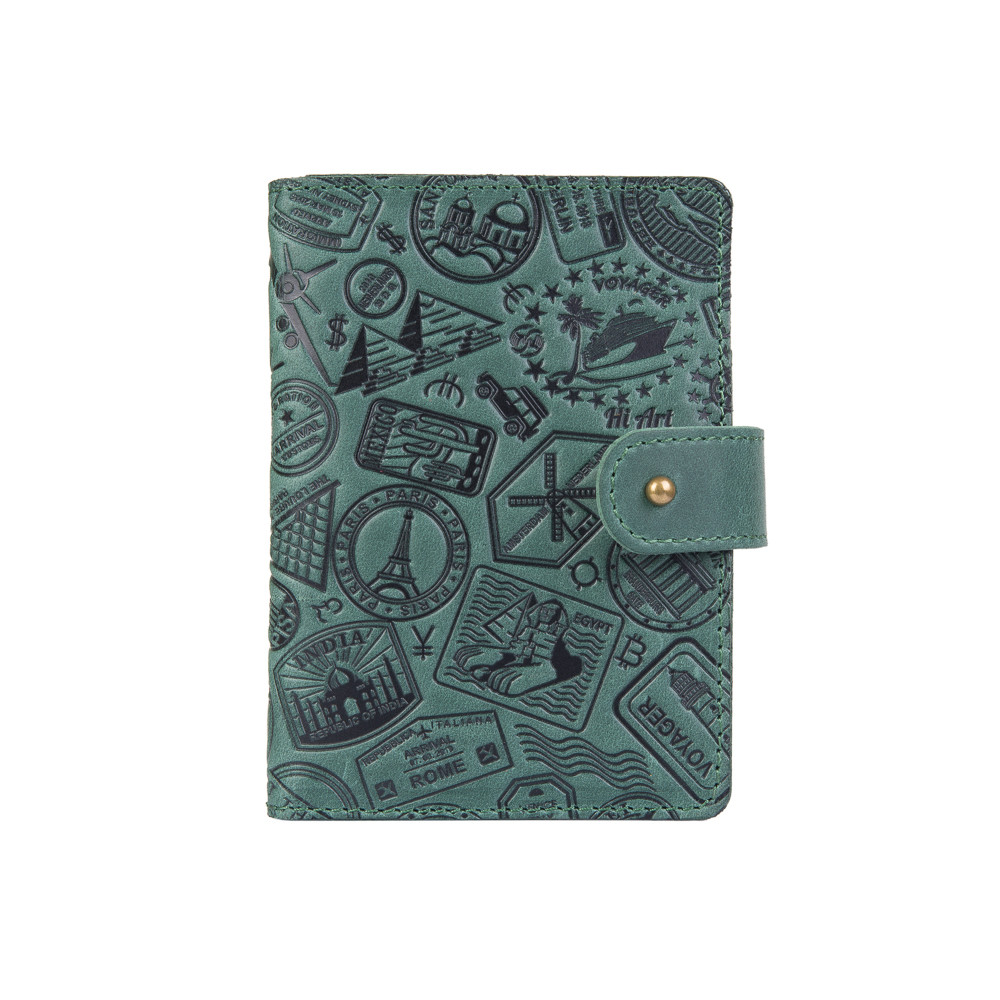

Кожаное портмоне для паспорта / ID документов HiArt PB-03S/1-S19-5920-T007 Shabby Alga "Let's Go Travel"