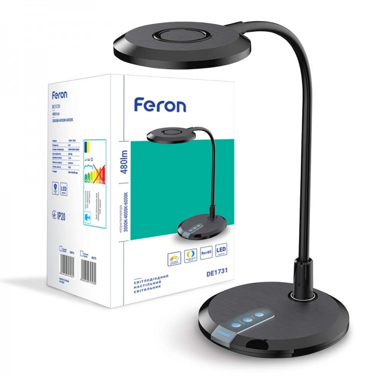 

Настільний світлодіодний світильник Feron DE1731 8W 3000K-4000K-6000K чорний