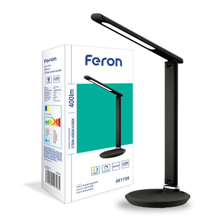 

Настільний світлодіодний світильник Feron DE1728 9W 2700K-4000K-6500K чорний