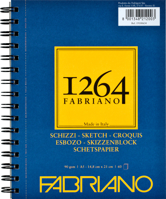 

Альбом для рисунка и эскизов Fabriano 1264 А5 90г/м2 на спирали 60 листов Слоновая кость (8001348212003)