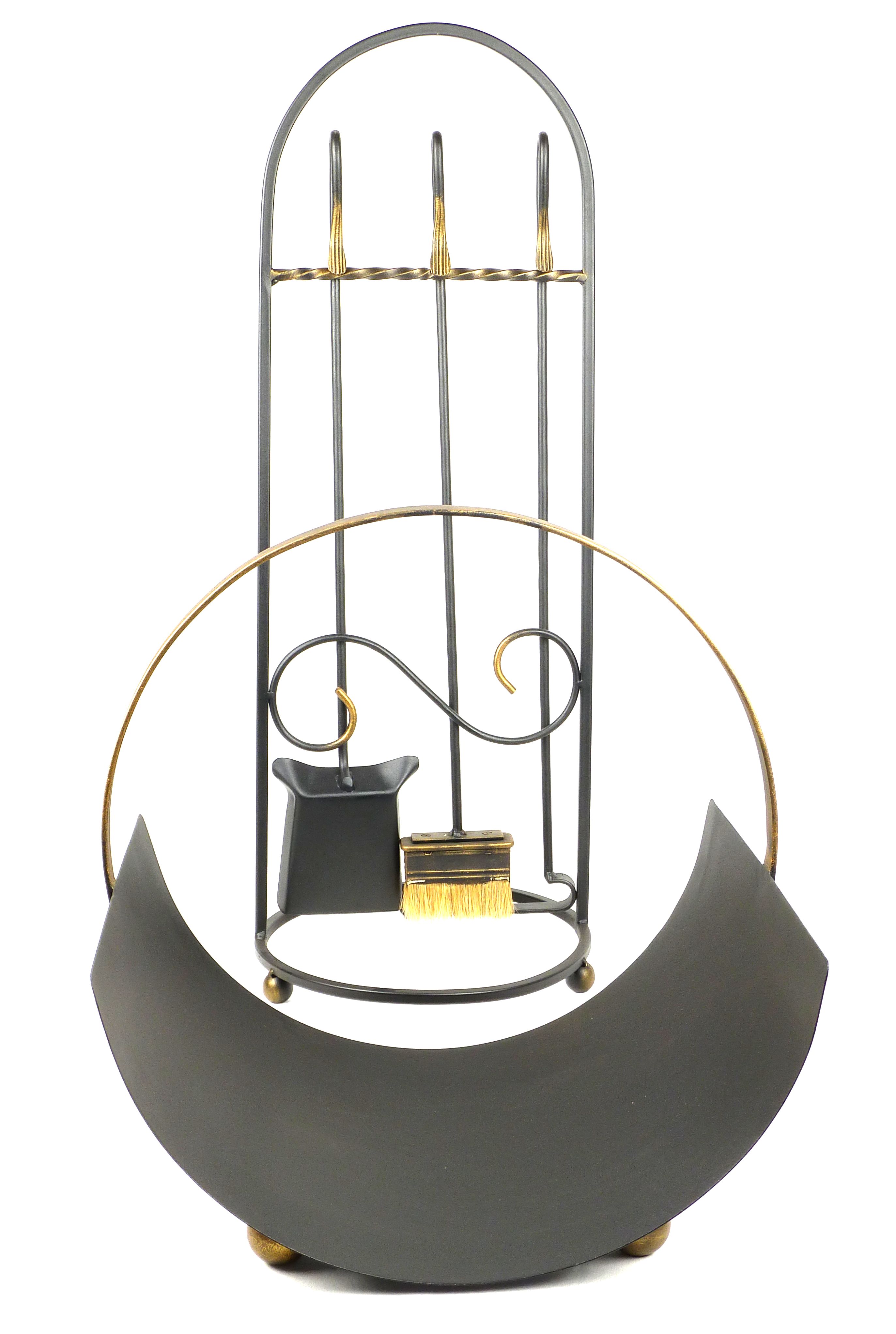 

Каминный комплект металлический кованый Ferrum Fakel 3 Black Gold и дровница металлическая кованая Ferrum Fakel Black Gold, набор