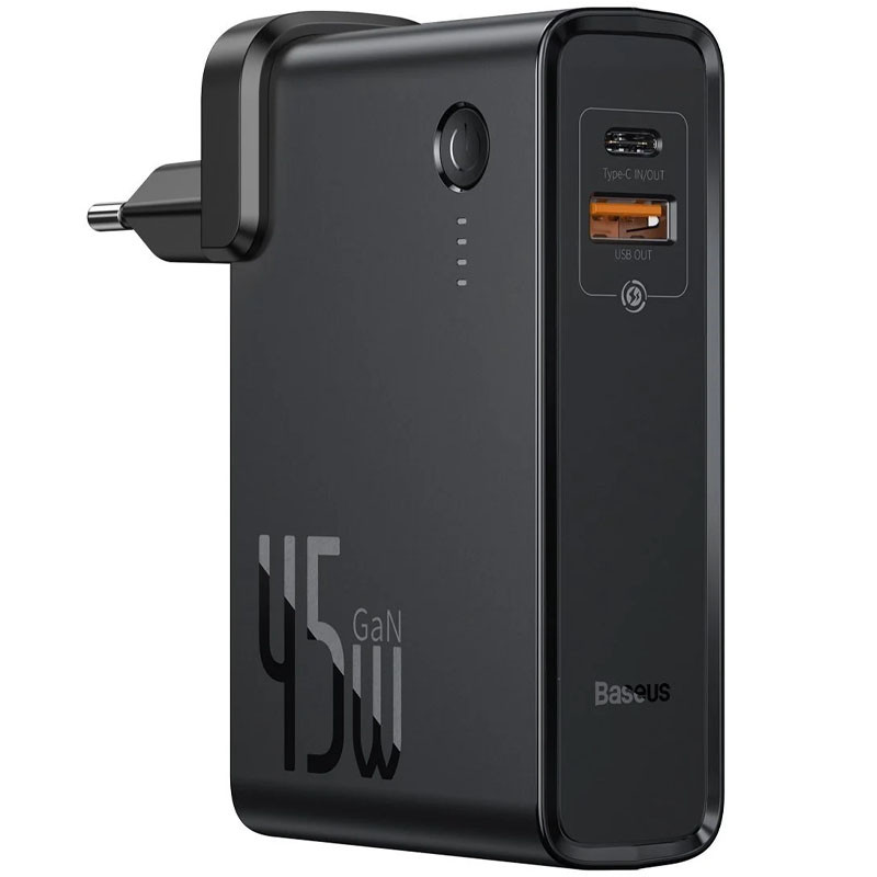 

СЗУ + Power Bank 2in1 Baseus GaN QC (2 Type-C/ 45W) 10 000 mAh для Зарядные устройства Черный