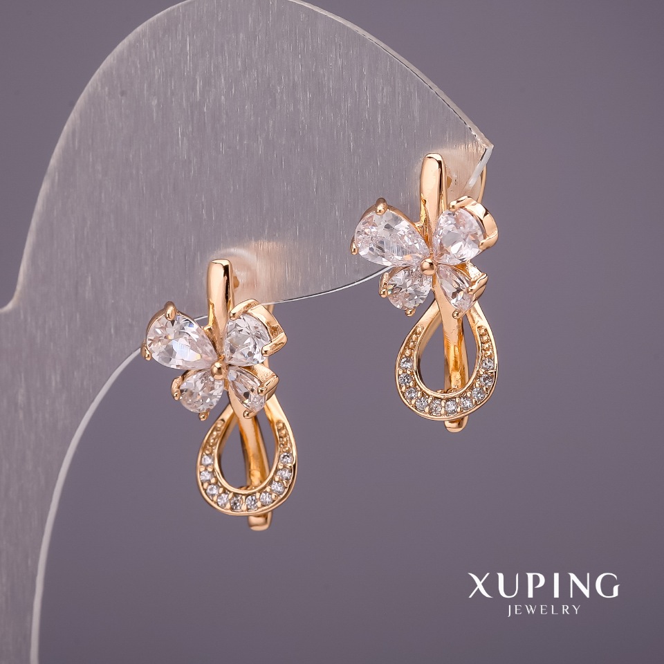 

Серьги Xuping Бантики с камнями цвет белый 22х11мм позолота 18к, ida34265