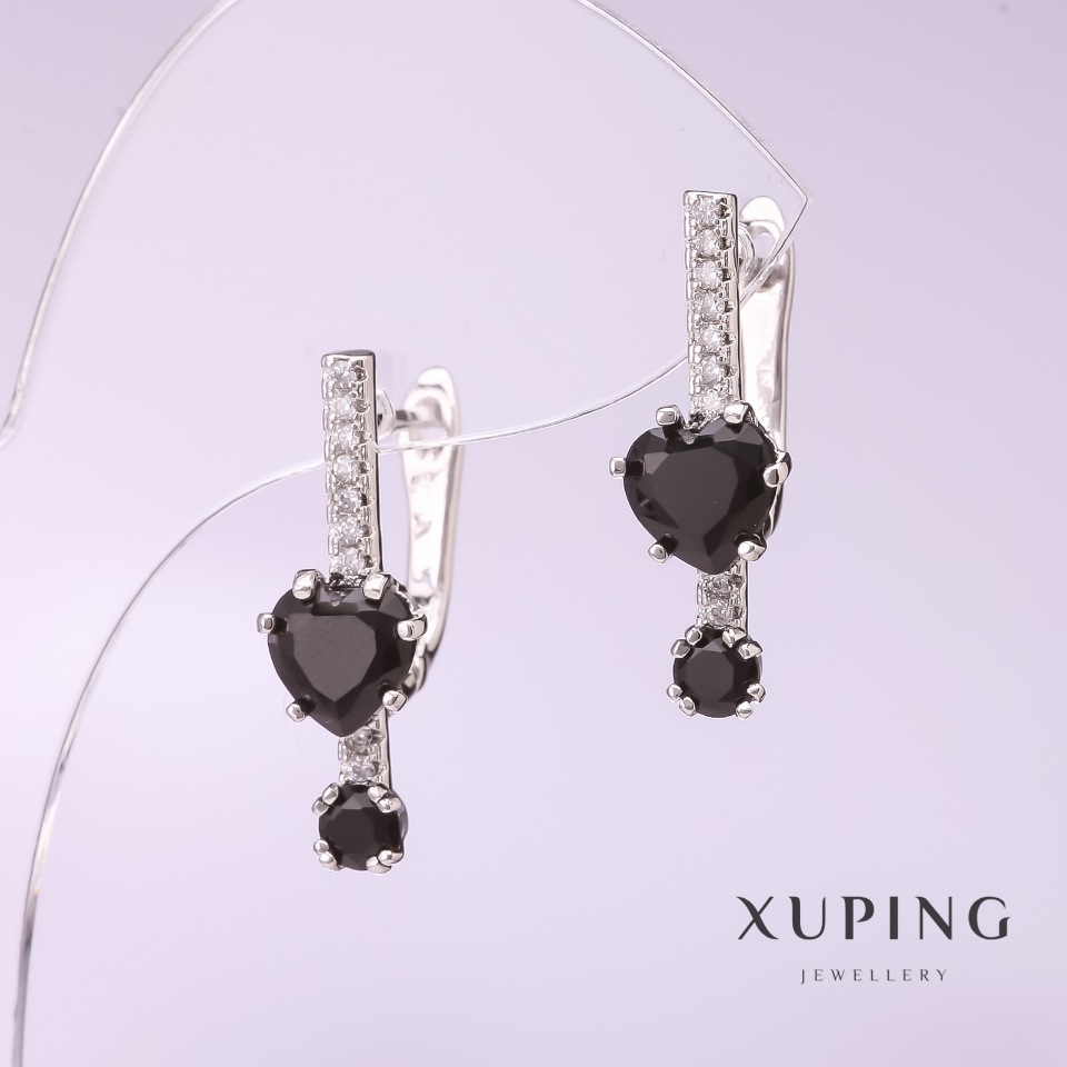 

Серьги Xuping с черным камнем 8х24мм родий, ida28629