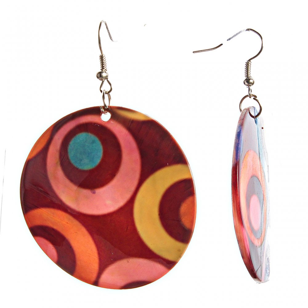 

Серьги-подвески диски "Африка". перламутр, металл серебристый,45mm, ida5250