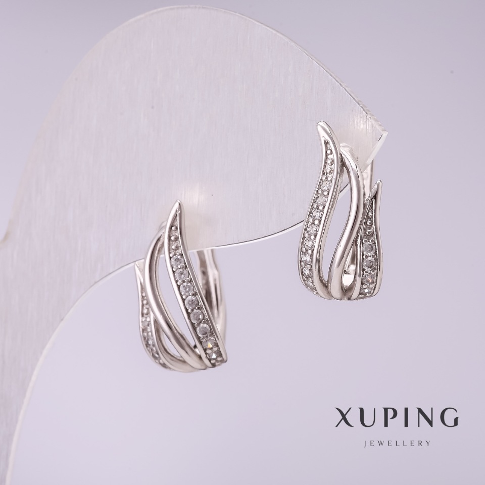 

Серьги Xuping с белыми стразами 17х8мм родий, ida32055
