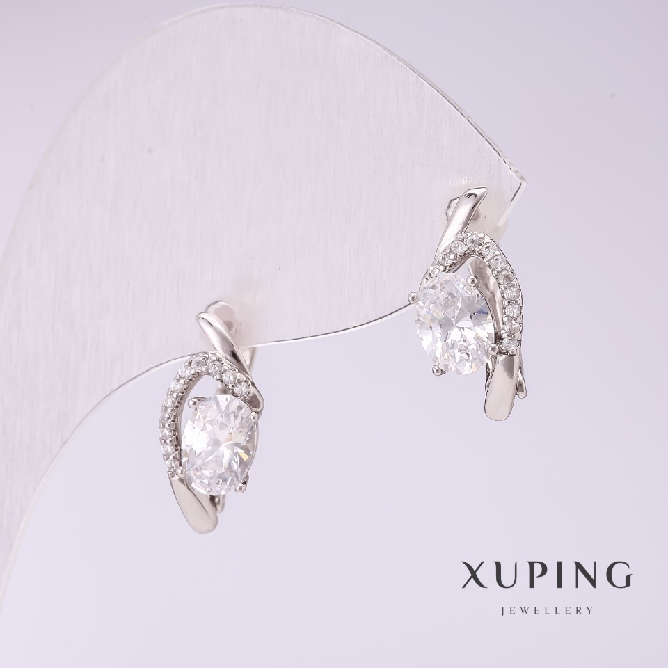

Серьги Xuping с белыми камнями 16х7мм родий, ida32109