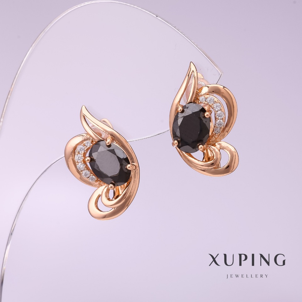 

Серьги Xuping с черными камнями 18х10мм позолота 18к, ida28655