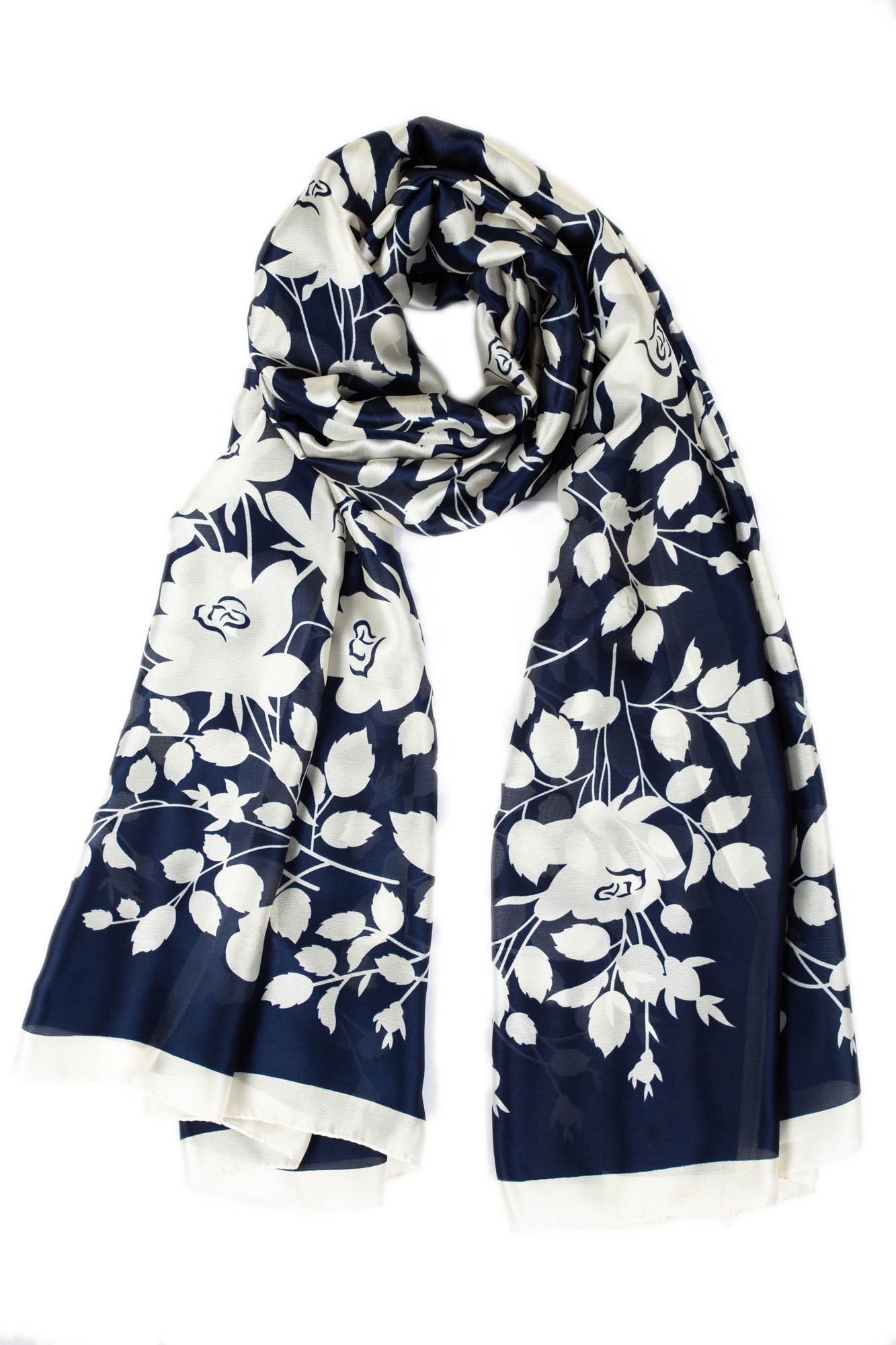 

Шарф шелковый куст розы Fashion Scarves FS014 тёмно-синий