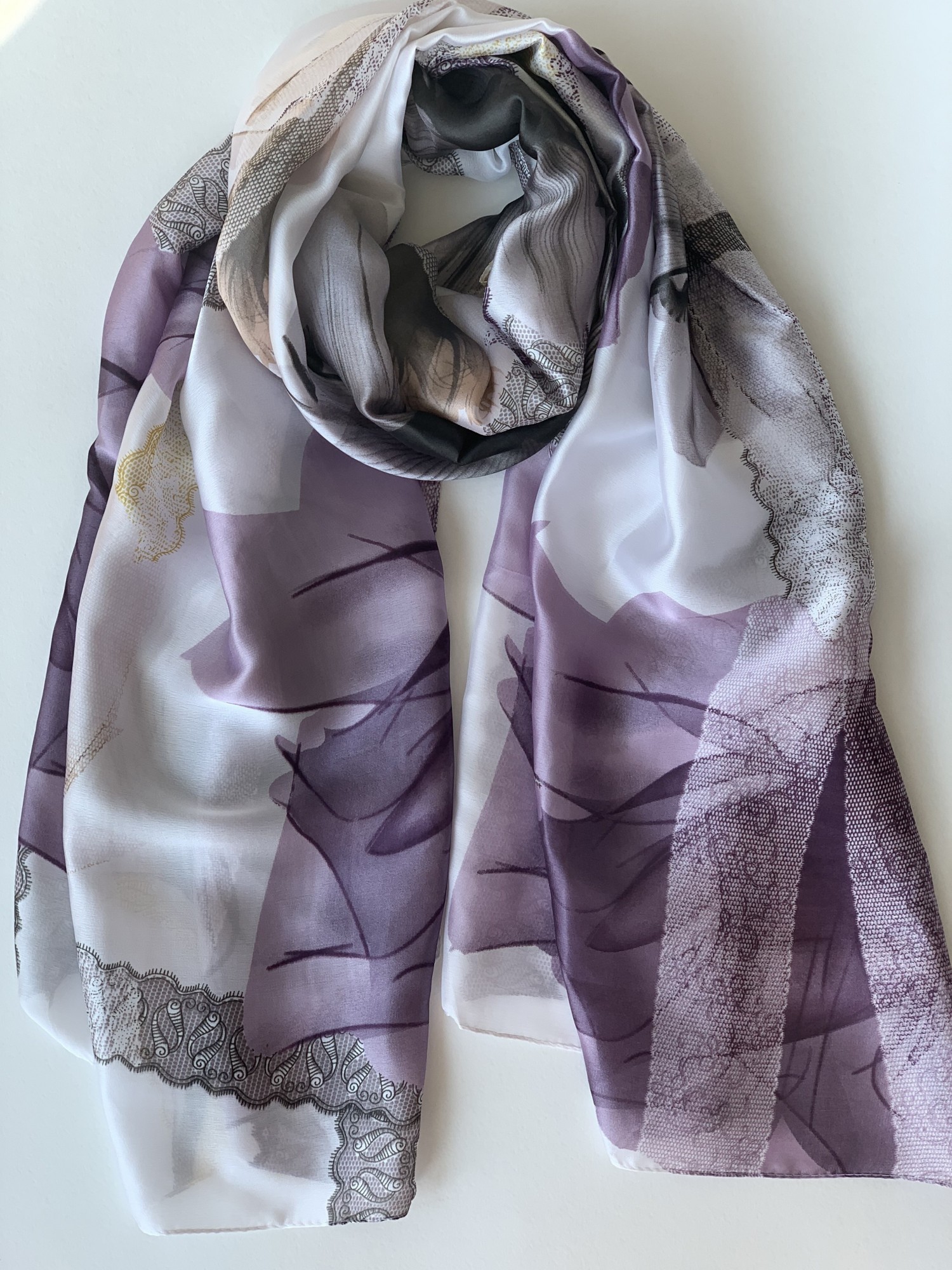

Шарф шелковый винтаж Fashion Scarves FS015 молочный