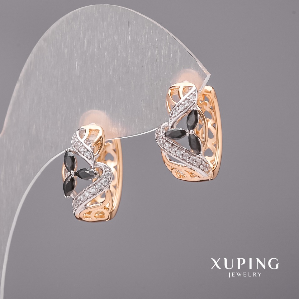

Серьги Xuping с черными камнями 9х17мм Родий, Позолота 18К, ida36314