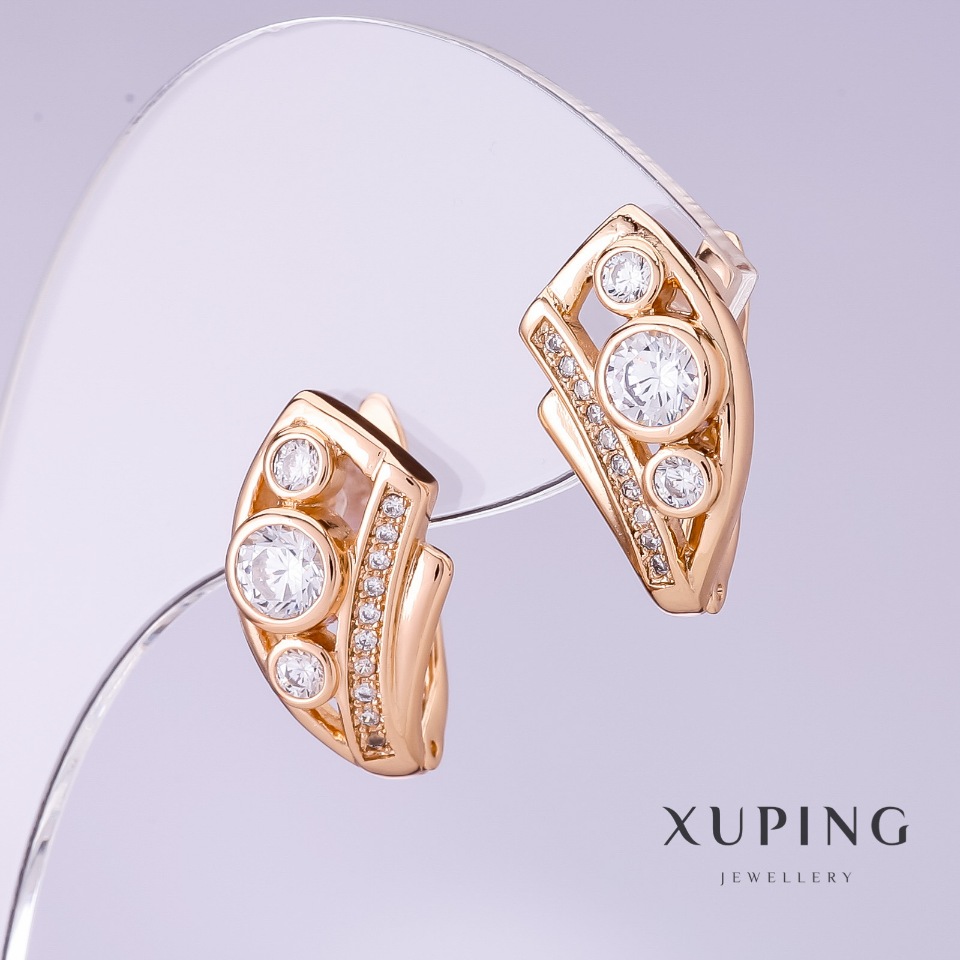 

Серьги Xuping с белыми стразами, диаметр 10мм, длина 19мм позолота 18к, ida27152